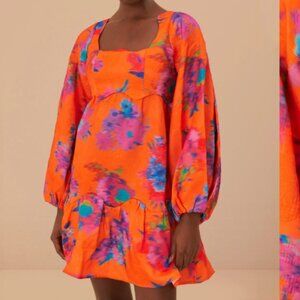 NWT Farm Rio Orange Bouquet Ikat Brocade Mini Dress